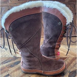 The North Face Women's Janey Lace Up Zip Suede Leather Winter Boots Brown SZ 7.5